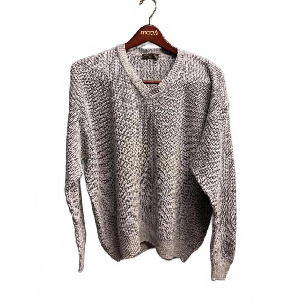 Luciano Barbero Men's V-Neck Knit Sweater Gray Linen & Silk 4XL